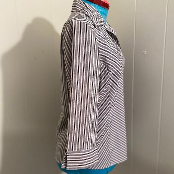 Worthington Stretch Button Up 3/4 Sleeve Stripped Womens Top Size L - Picture 3 of 7